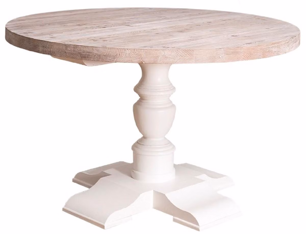 Casa Padrino tavolo da pranzo in stile country bianco / colori naturali Ø 130 x h. 78 cm - Tavolo da cucina rotondo in legno massiccio