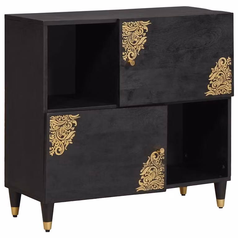 Credenza moderna vidaXL in legno di mango massello nero e oro L/P/H: 80 x 33 x 75 cm