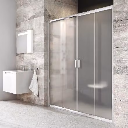Ravak Blix - Porta per doccia in quattro parti BLDP4-140, 1370-1410 mm, alluminio lucido/vetro Grape 0YVM0C00ZG