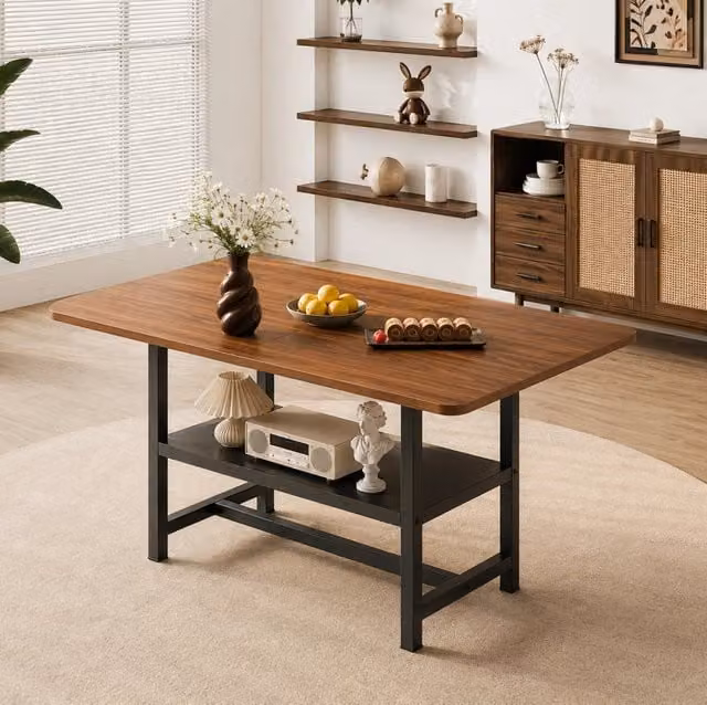 TAVOLO da Pranzo Rettangolare 160 cm MDF e Metallo Nero e Noce
