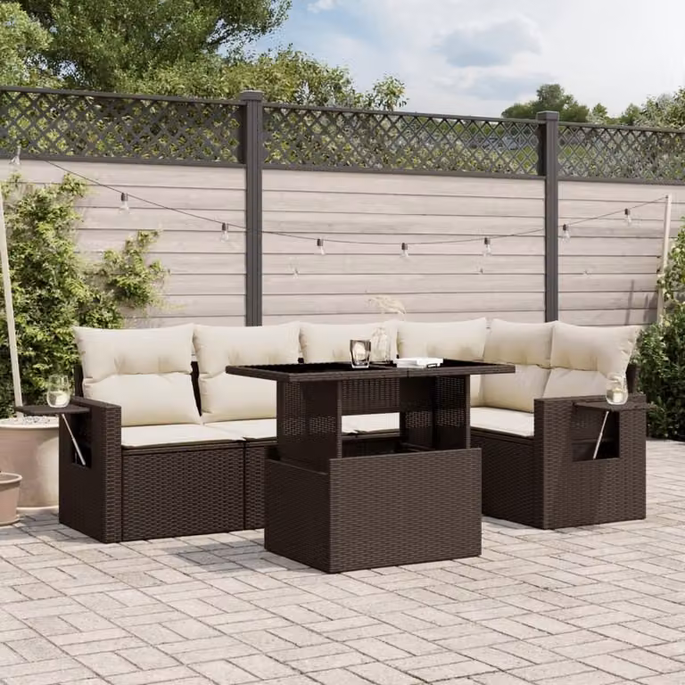 Maison Exclusive - Set Divano da Giardino 6 pz con Cuscini Marrone in Polyrattan