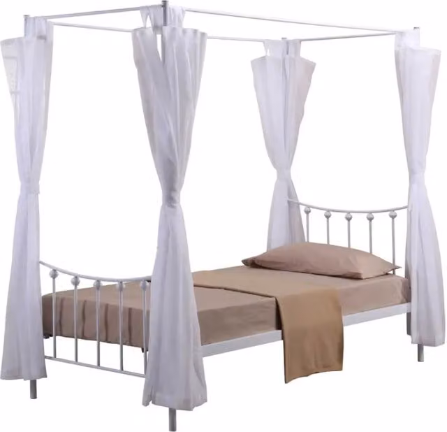 Letto a baldacchino 90 x 200 cm in metallo, collezione AMORE, colore bianco – 208 x 190 x 96 cm
