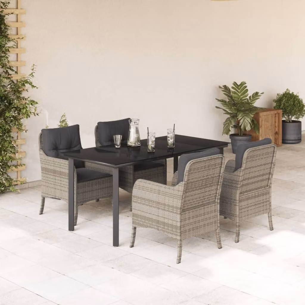 Maison Exclusive - Set Pranzo da Giardino 5pz con Cuscini Grigio Chiaro Polyrattan