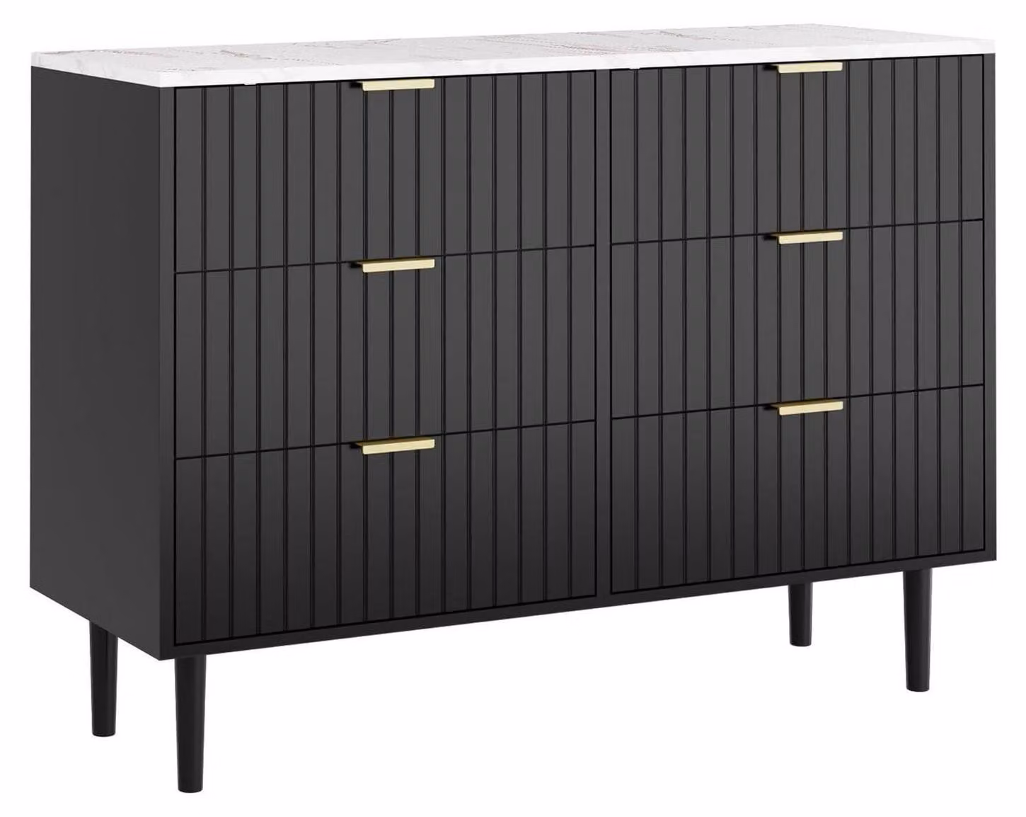 Comodino largo 100 cm, 6 cassetti, aspetto marmo, colore nero, dimensioni 34x100x73 cm