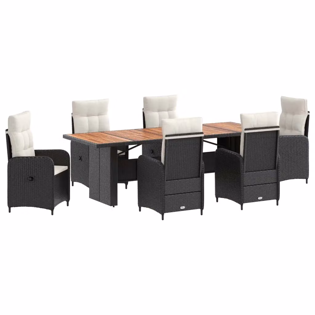 Set da pranzo per esterni vidaXL in polyrattan e legno di acacia, 7 pezzi, Nero, Bianco e Beige, L: 240 cm, P: 110 cm, H: 75 cm – 2