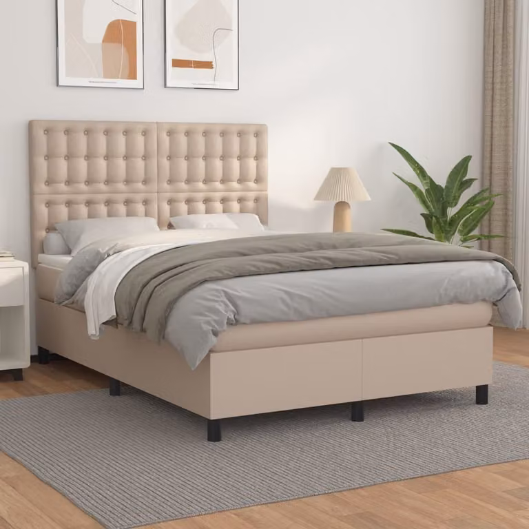 Maison Exclusive - Giroletto a Molle con Materasso Cappuccino 140x190cm Pelle finta