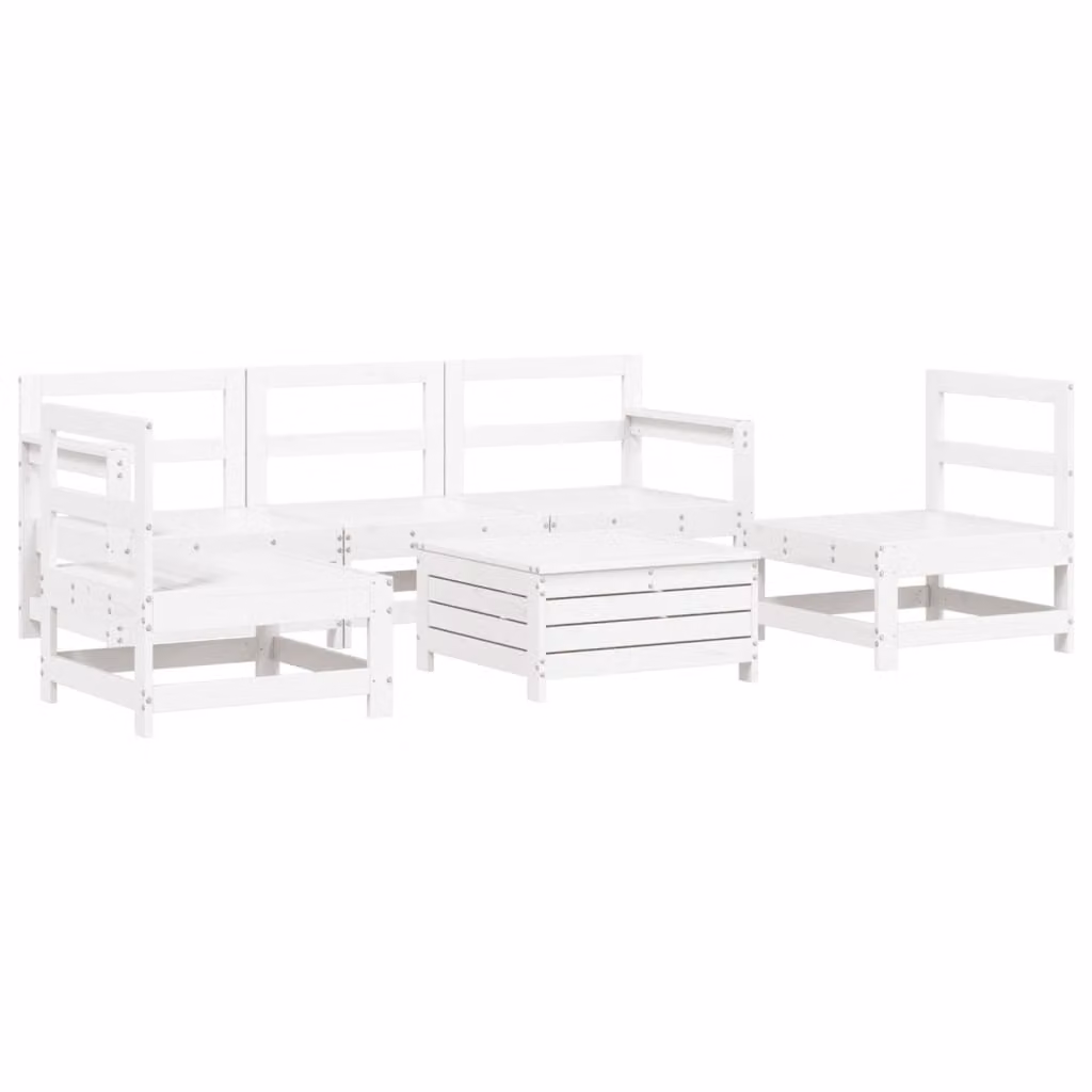 Set Divani da Giardino 6 pz Bianco in Legno Massello di Pino