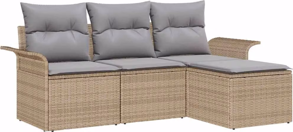 Set Divano da Giardino con cuscino 4 pcs Beige Poly Rattan