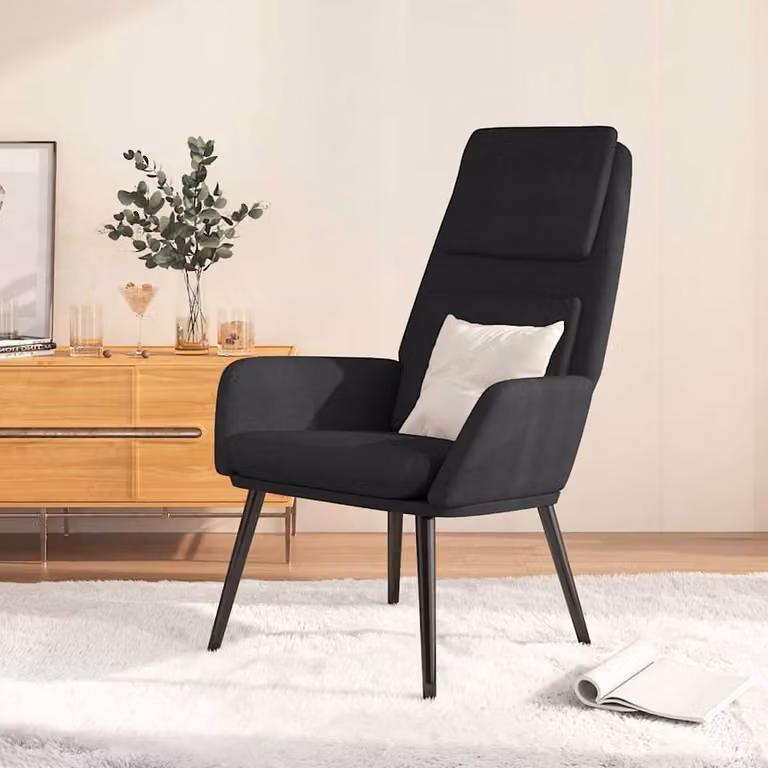 Sedia Relax vidaXL Nera in Tessuto con Struttura in Metallo e Braccioli