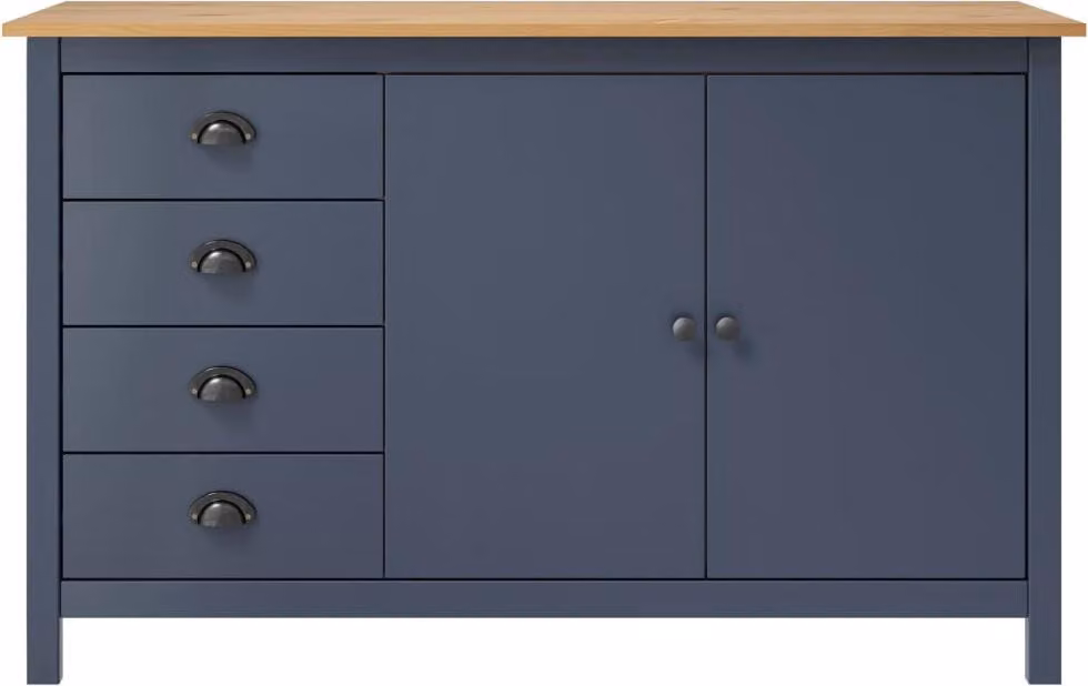 Credenza Hill Grigia 130x40x80 cm in Legno Massello di Pino