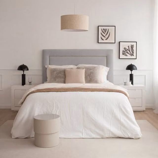 Testiera imbottita per letto Banak Volga colore perla per letti da 150 e 160 cm