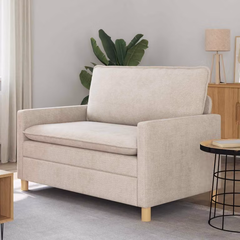 Divano vidaXL in tessuto beige con cuscini inclusi e coperture rimovibili L: 126 cm, P: 81 cm, H: 87,5 cm