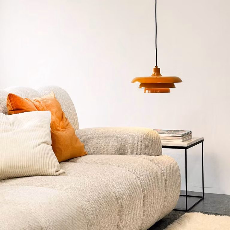 Dyberg Larsen Lampada a sospensione Ava, dimmerabile, Giallo / Arancione, Soggiorno / Sala da pranzo, Metallo, Design, Lampada a sospensione