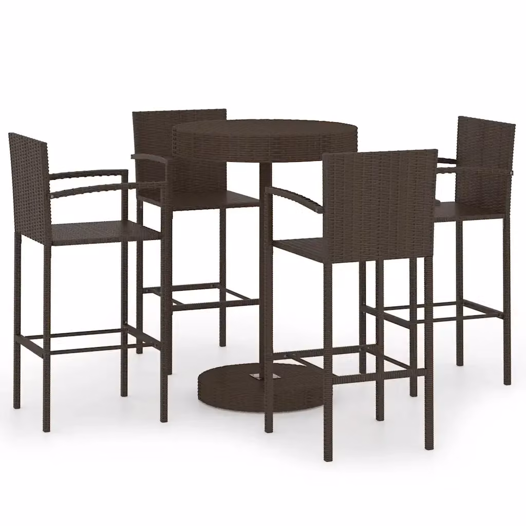 Set da Bar da Giardino vidaXL in Polyrattan Marrone con 5 Pezzi e Cuscini Rimovibili – 2