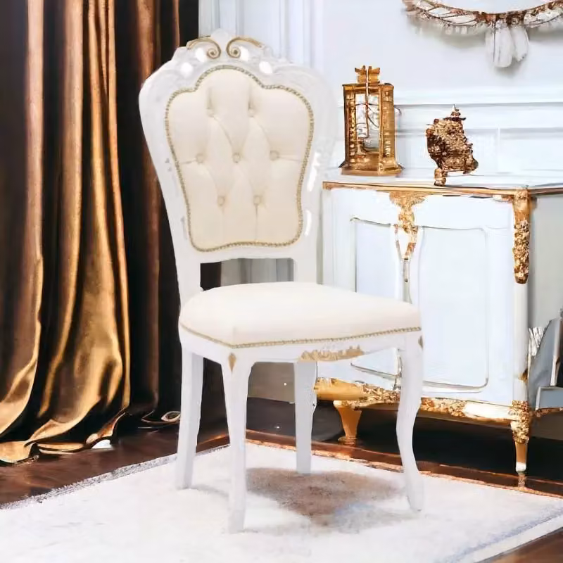 Sedia shabby chic in legno di faggio laccato e ecopelle beige e oro Mobili 2G L/P/H: 56 x 50 x 110 cm – 2