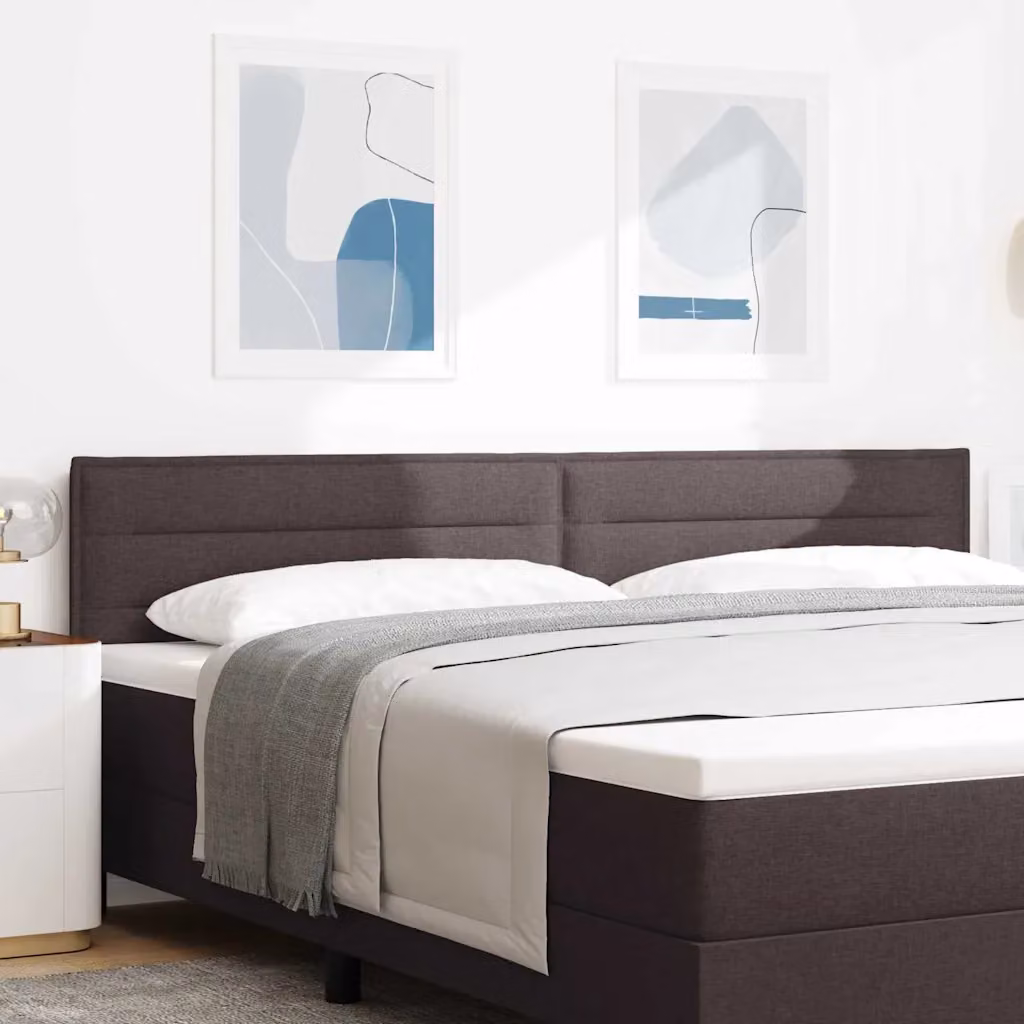 Testiera per letto moderna vidaXL in tessuto marrone con struttura in legno di pino L: 200 cm, H: 88 cm, P: 11 cm