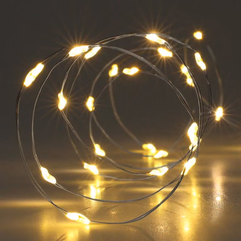 Fata LED, filo d'argento, 100 LED, bianco caldo, funzionamento a batteria, timer