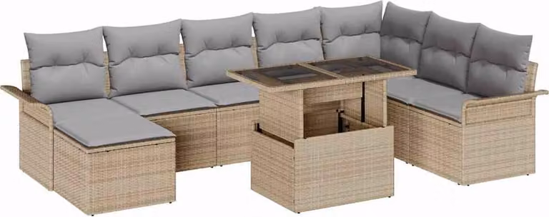 Set Divano da Giardino con cuscino 9 pcs Beige polyrattan