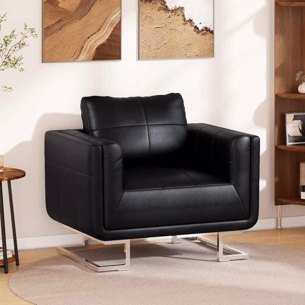 Poltrona a pozzetto moderna vidaXL in similpelle nera con gambe in legno e metallo