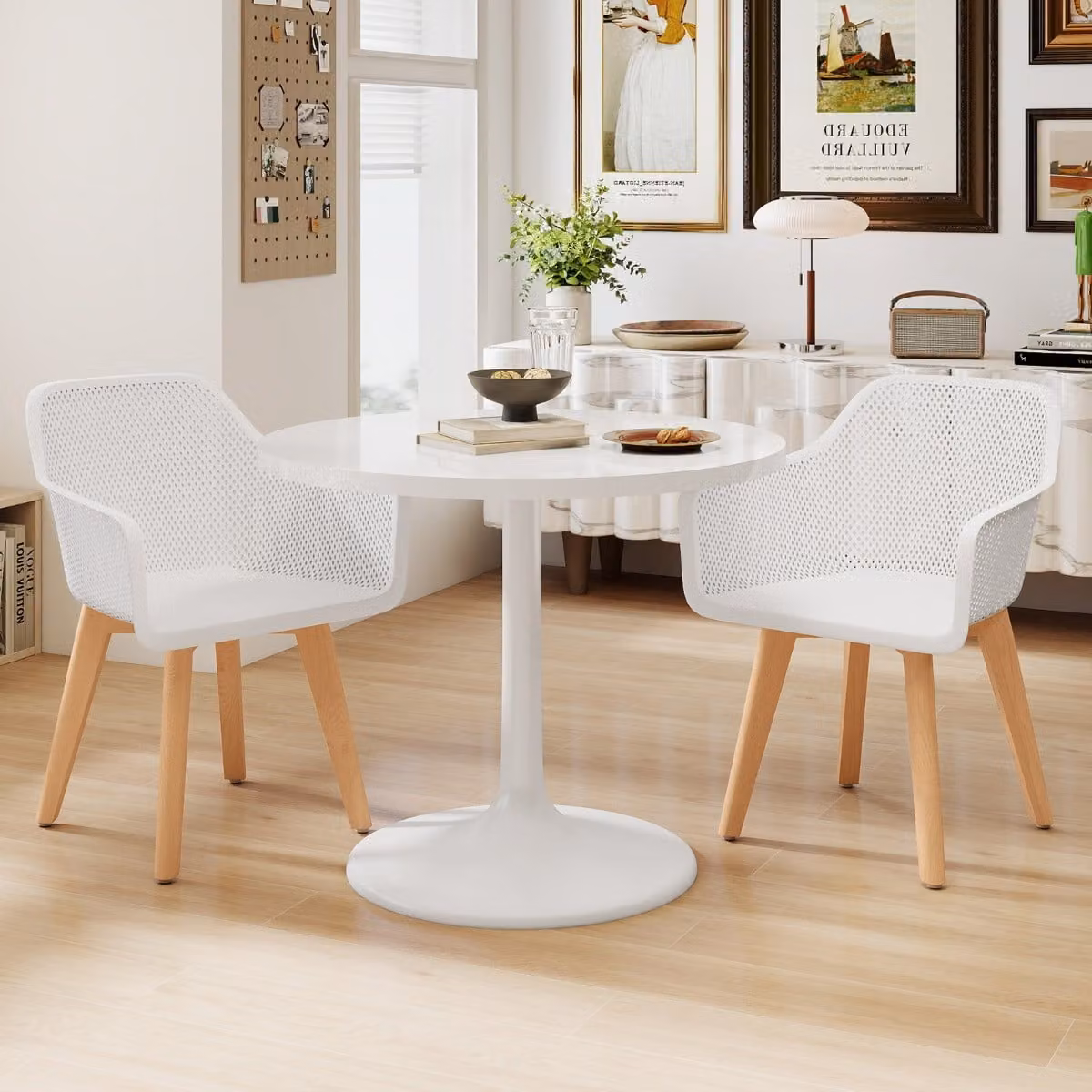 Set di 2 sedie da pranzo moderne Costway in plastica bianca e legno opaco per cucina e sala da pranzo