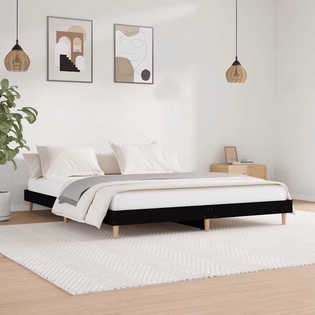 Giroletto vidaXL Nero in Legno e MDF con Doghe Fisse per Adulti L: 120 cm, P: 200 cm