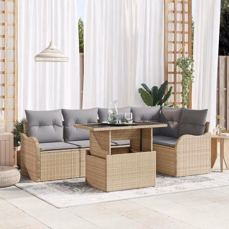 Maison Exclusive - Set da pranzo per 6 persone, rattan sintetico beige