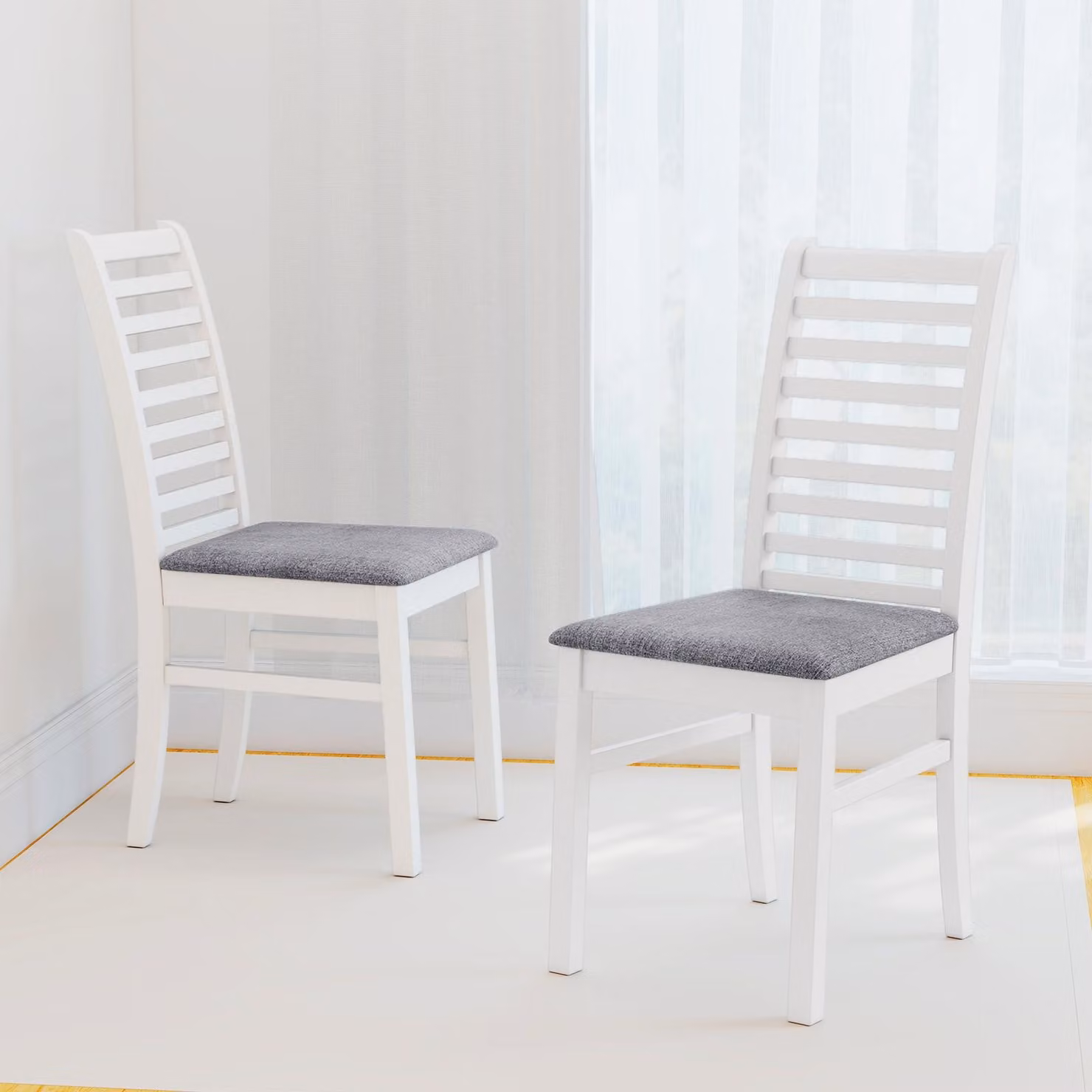 Set di 2 sedie da pranzo COSTWAY, sedie da cucina in legno, sedie da tavolo con seduta imbottita, sedie in legno imbottite, fino a 180 kg, sedie (bianco, 2)