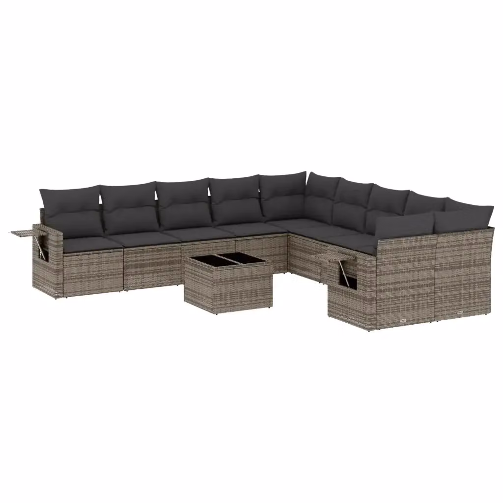vidaXL Set Divani da Giardino 11 pz in Polyrattan Grigio con Cuscini e Tavolino – 2