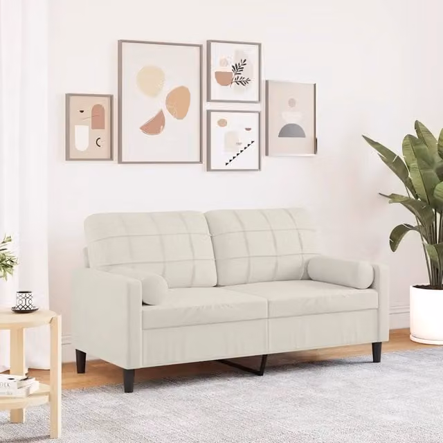Divano a 2 posti moderno vidaXL in velluto beige con cuscini e coperture rimovibili