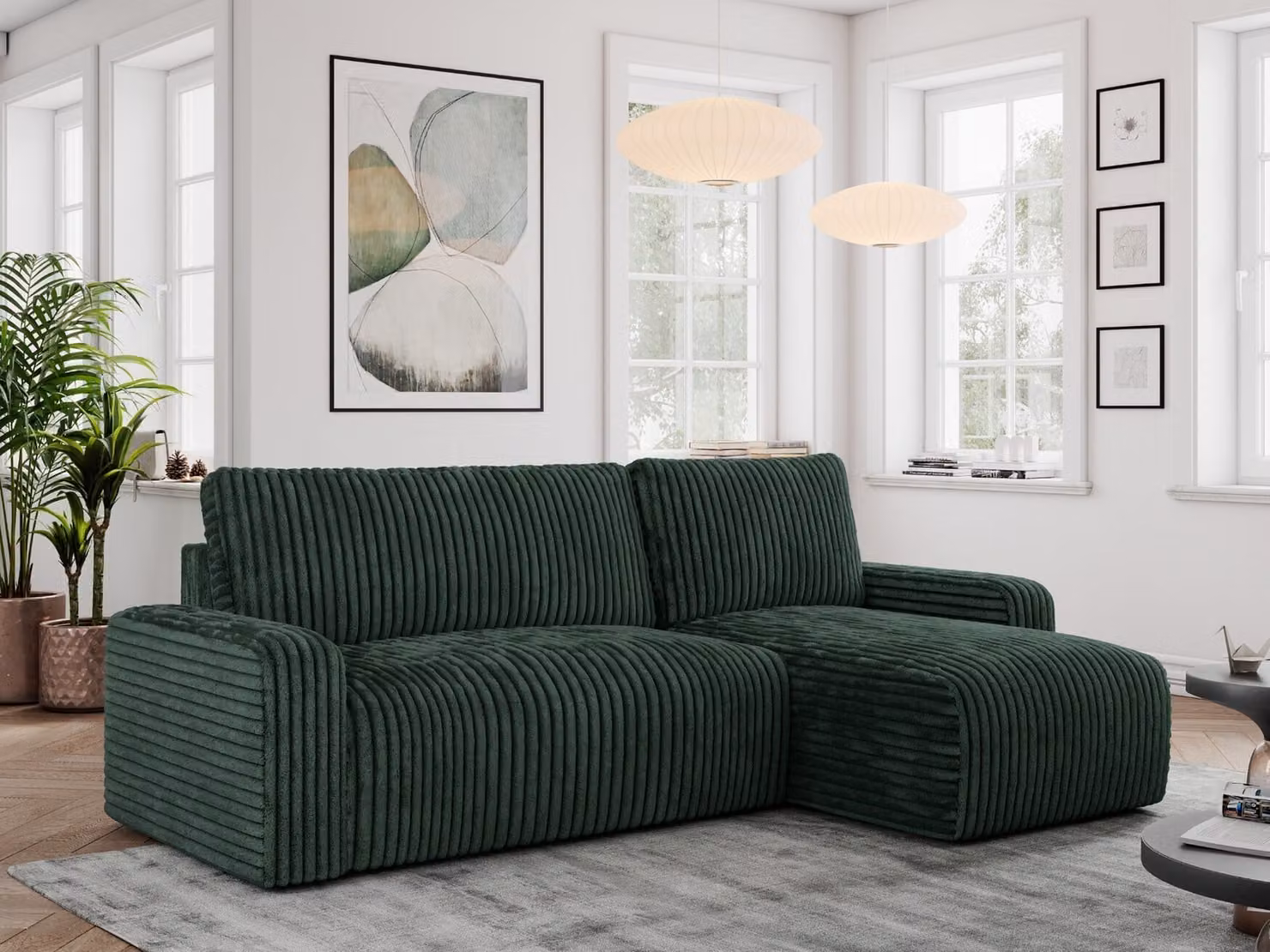 Divano in velluto a coste, divanetto in velluto a coste, divano a L con funzione letto e contenitore, divano letto in velluto a coste, divano ad angolo, divanetto ad angolo, set divani ad angolo con divano letto - Argos - Velluto a coste verde