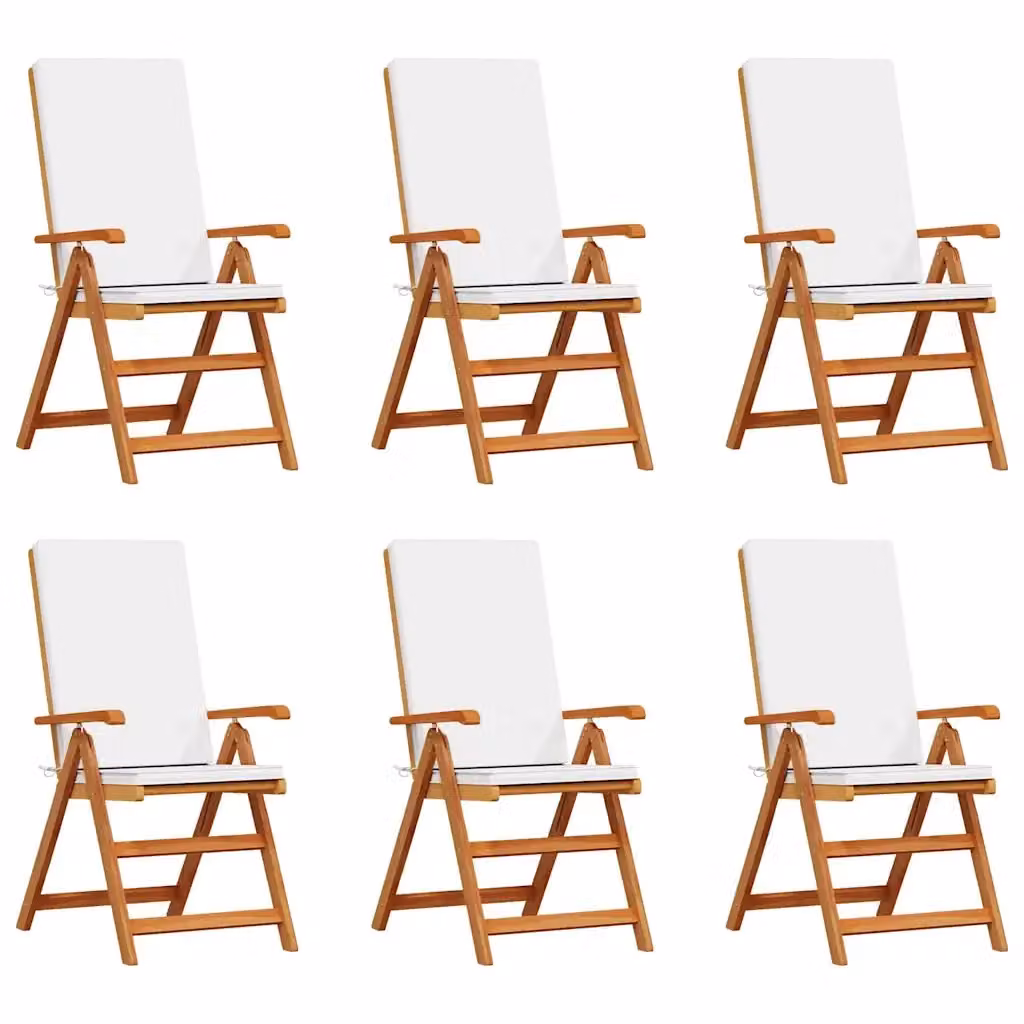 Set di 6 sedie da giardino moderne vidaXL in legno di teak con cuscini marroni e bianchi – 2