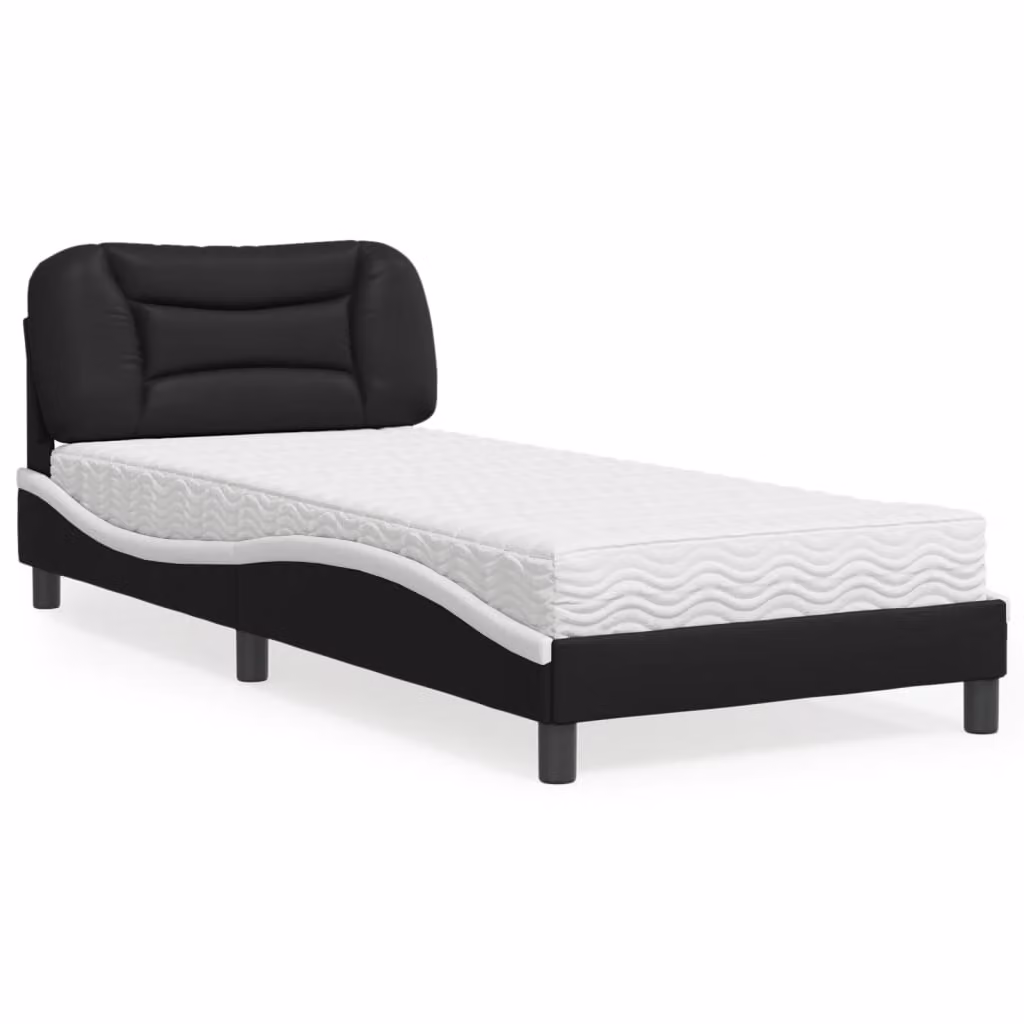 Letto con Materasso Hvar vidaXL in Similpelle Nero e Bianco 90x190 cm – 1