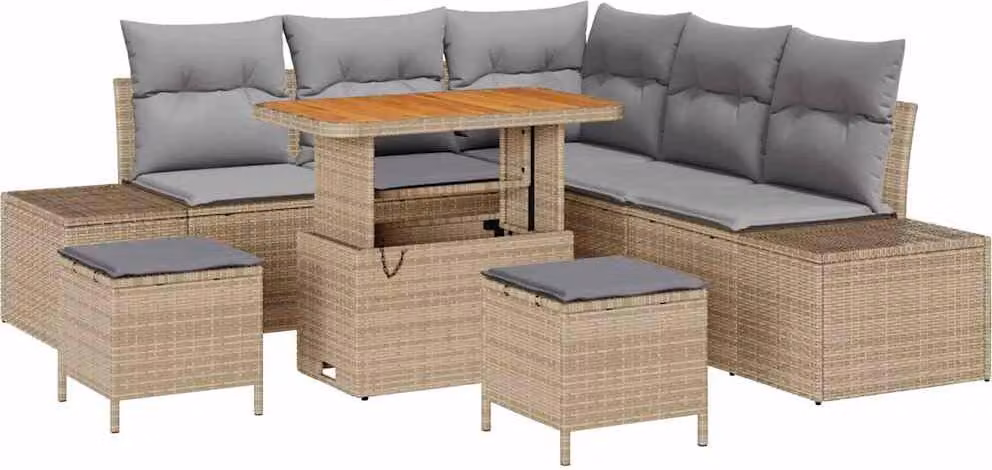 Set Divano da Giardino con cuscino 8 pcs Beige Poly Rattan