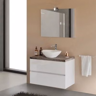 Mobile bagno sospeso Town INBAGNO bianco con top rovere fossile per lavabo d'appoggio L: 80 cm, P: 46 cm, H: 54 cm