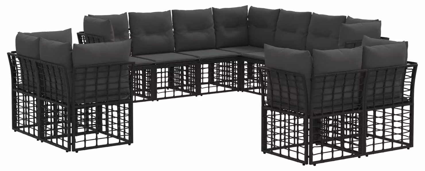 Set di divani da esterno Nero e Grigio scuro Poliestere