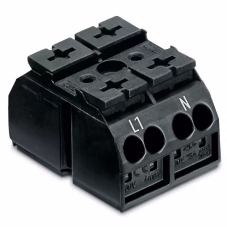 Morsetto di collegamento a 4 conduttori WAGO; senza contatto PE; L1-N; nero 862-1552