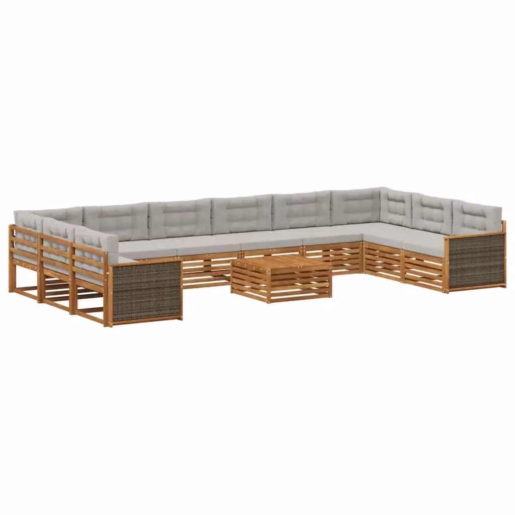 Set di divani da giardino vidaXL a forma di U composto da 11 pezzi in legno di acacia con cuscini beige e grigi – 2