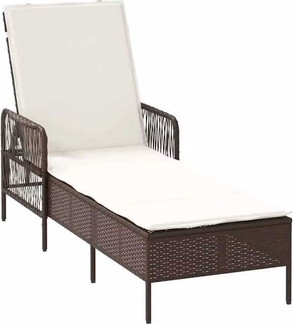 Lettino da sole in polyrattan per giardino e terrazza, colore marrone e bianco, con poggiatesta regolabile, L 200 x P 55 x H 92 cm