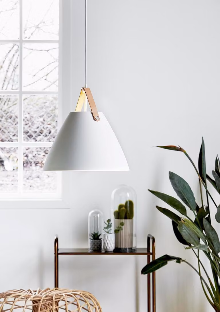 Lampada a sospensione a cinghia Lampada a sospensione Ø 36 cm bianco/pelle