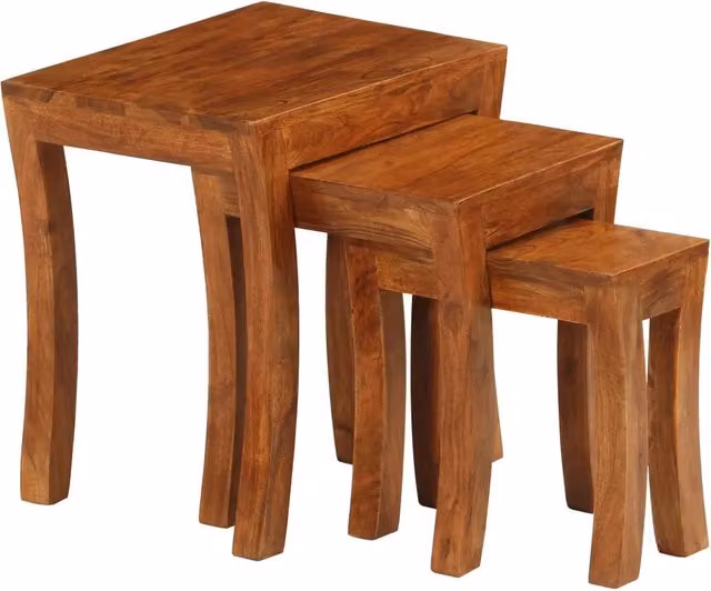 Set di 3 tavolini impilabili in legno di acacia marrone per soggiorno o camera da letto
