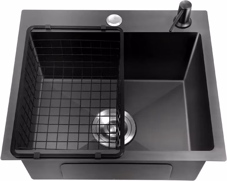 Lavello da cucina, vasca singola, struttura resistente in acciaio inossidabile, nero
