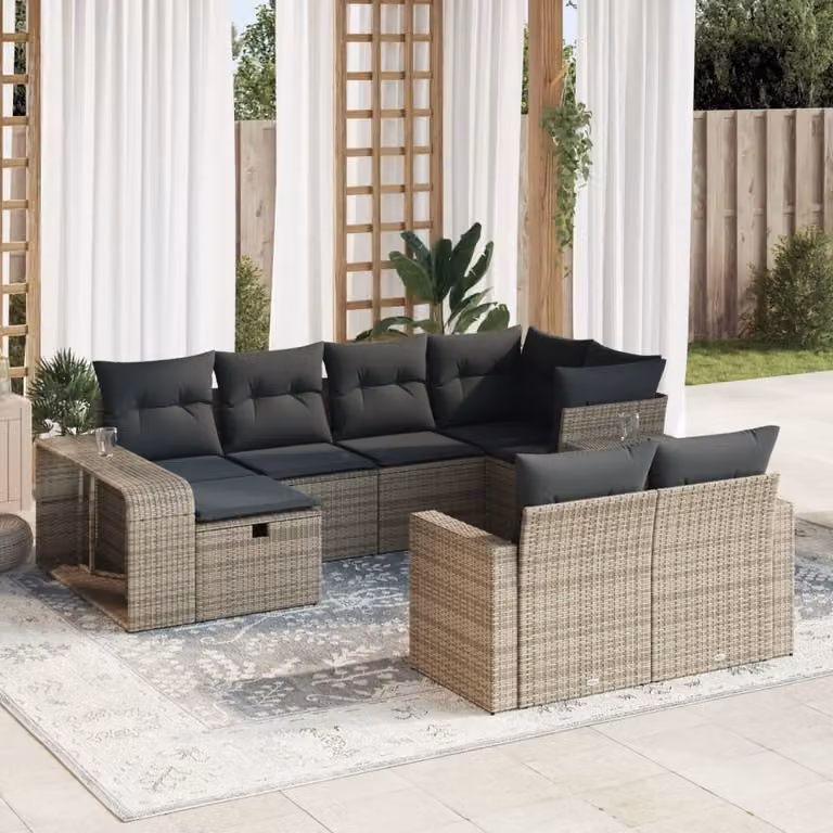 Maison Exclusive - Set da giardino 10 pezzi con cuscini Grigio Poly Rattan