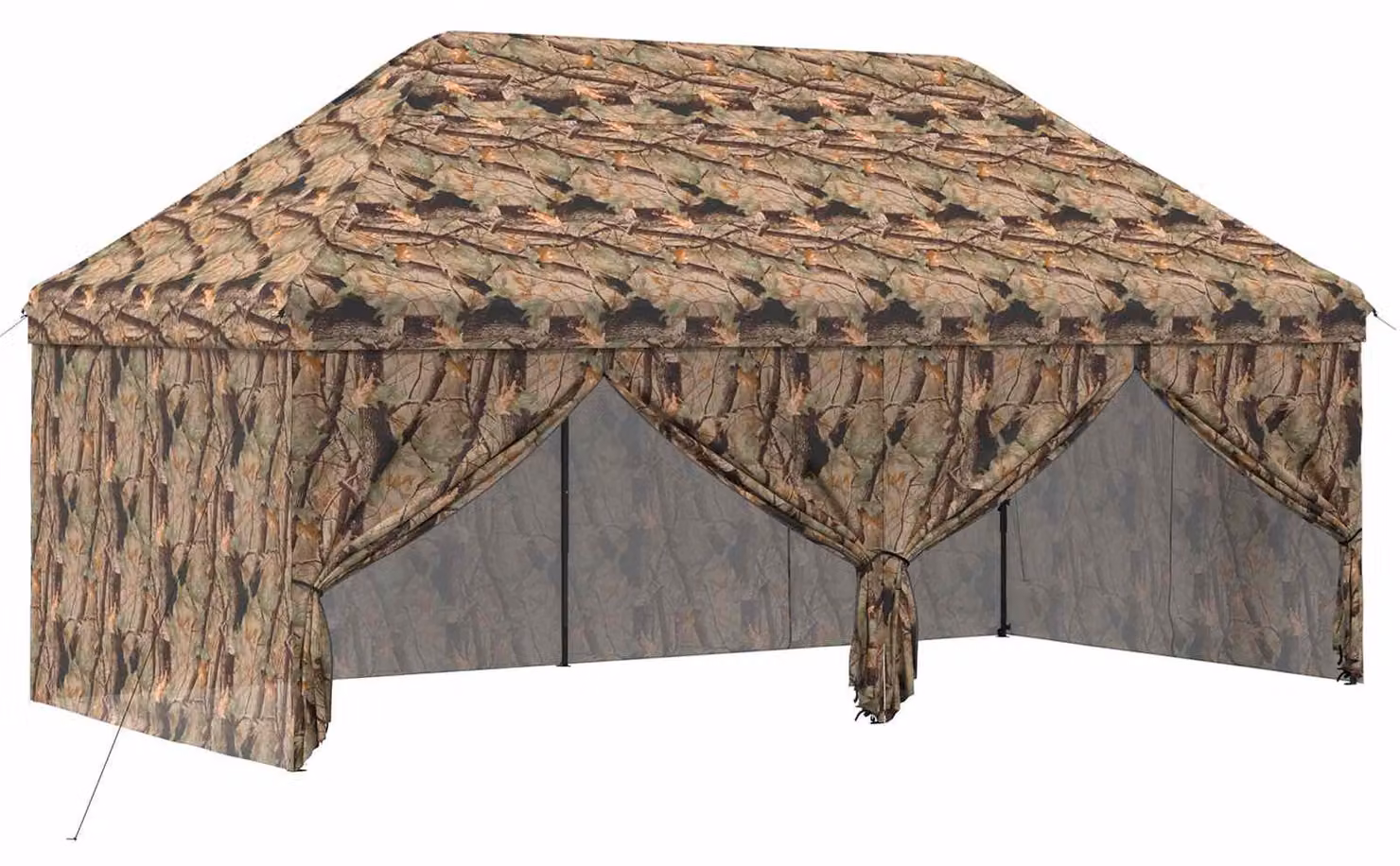 Padiglione pop-up con 4 pareti laterali, dimensioni 3 x 6 metri, colorazione mimetica da bosco