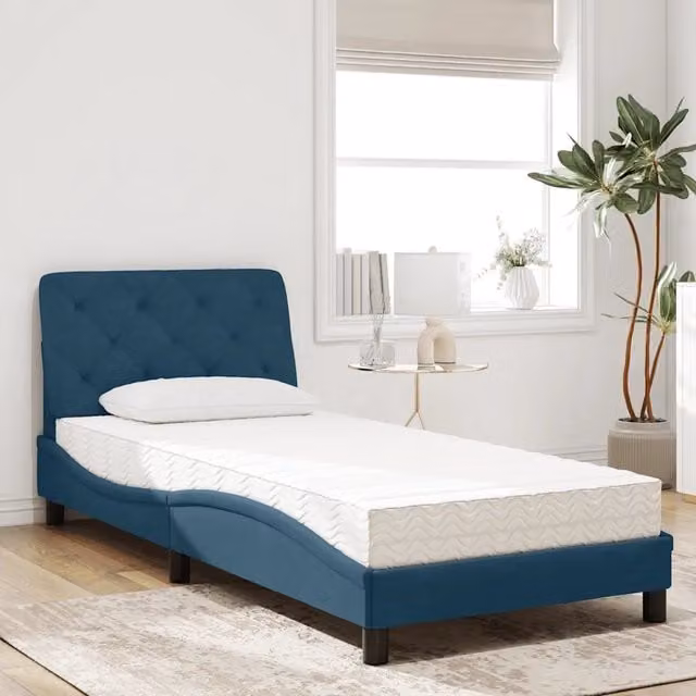 Letto con Materasso-Struttura Letto con Materasso Blu 90x190 cm in Velluto