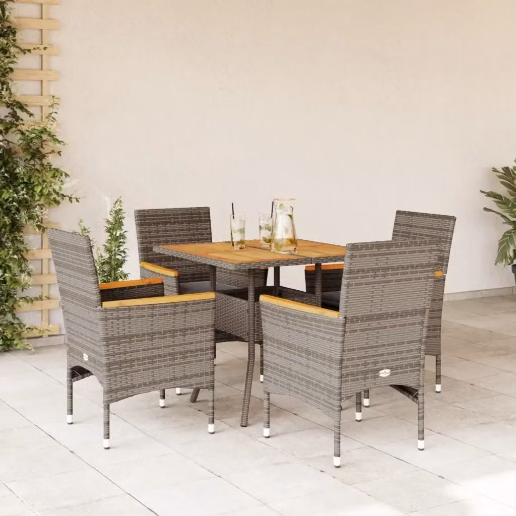 Set Salotto da Giardino 5 Pezzi in Polyrattan e Legno di Acacia con Cuscini Grigio – 2