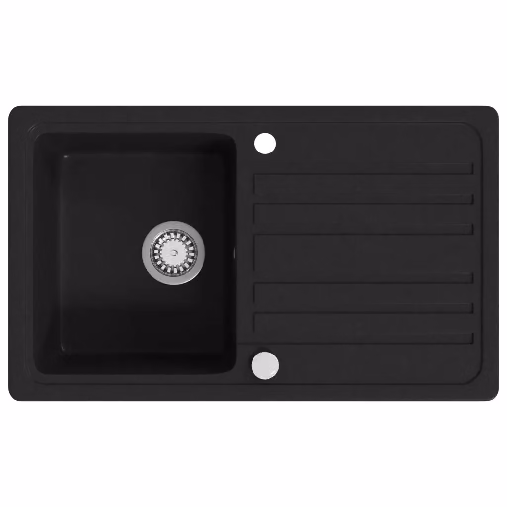 Lavandino da cucina in granito con scolapiatti reversibile nero vidaXL L/P/H: 76,5 x 46,0 x 19,0 cm – 2