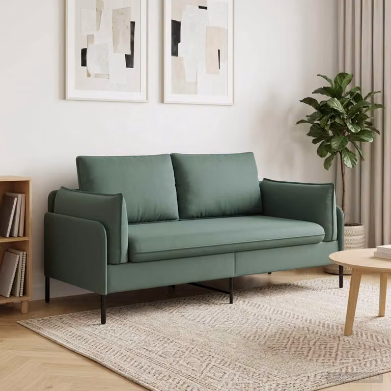 Divano a 2 posti moderno vidaXL in velluto verde mare con coperture rimovibili L: 188 cm, P: 81 cm, H: 89 cm