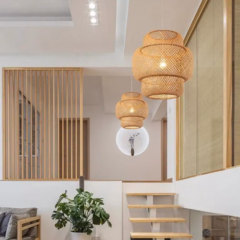 Lampada a sospensione in bambù, design lavorato a mano, attacco E27, 30 cm, senza lampadina