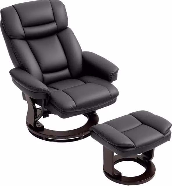 Poltrona relax girevole 360° con poggiapiedi, reclinabile a 130°, ecopelle nera