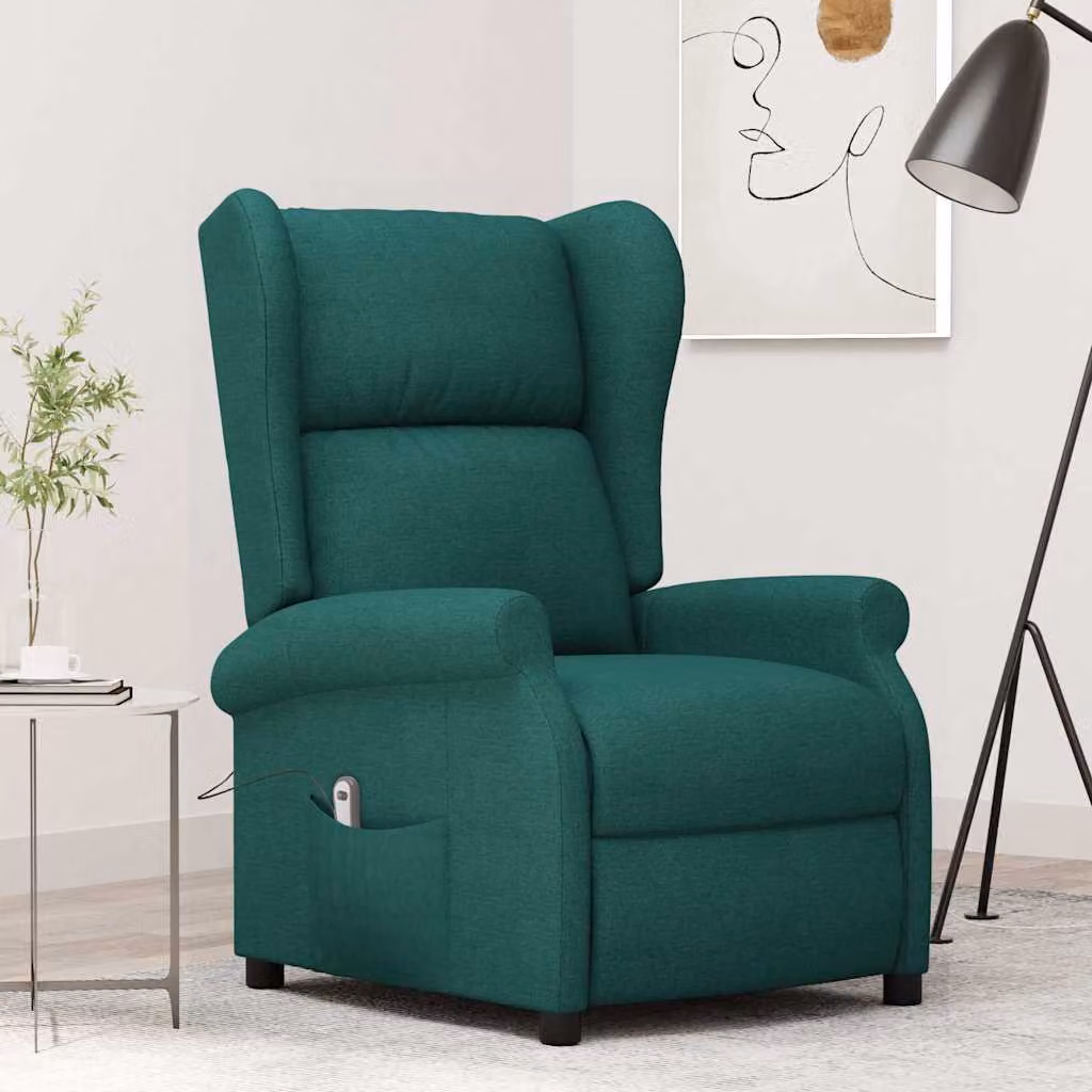 vidaXL Poltrona ad Ala Reclinabile Elettrica Verde Scuro in Tessuto con Braccioli L/P/H: 103 x 73 x 95 cm